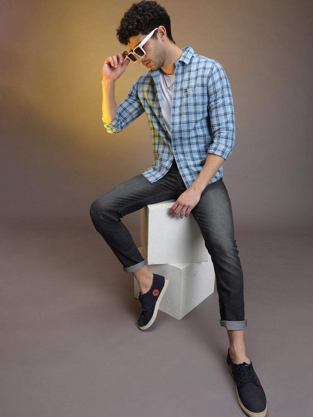 Blue Checks Shirt - XL Blue