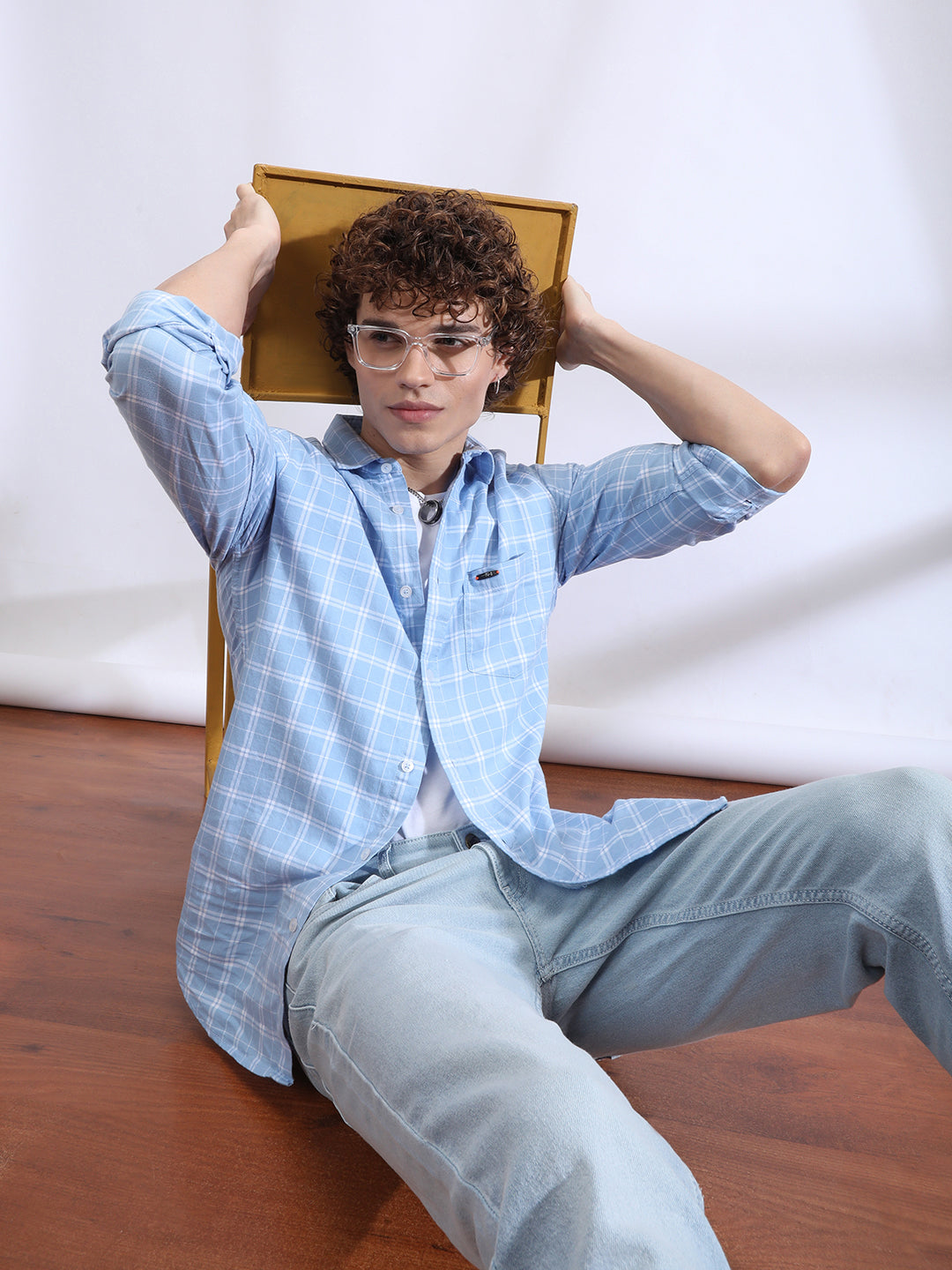 Blue Checks Shirt - L Blue