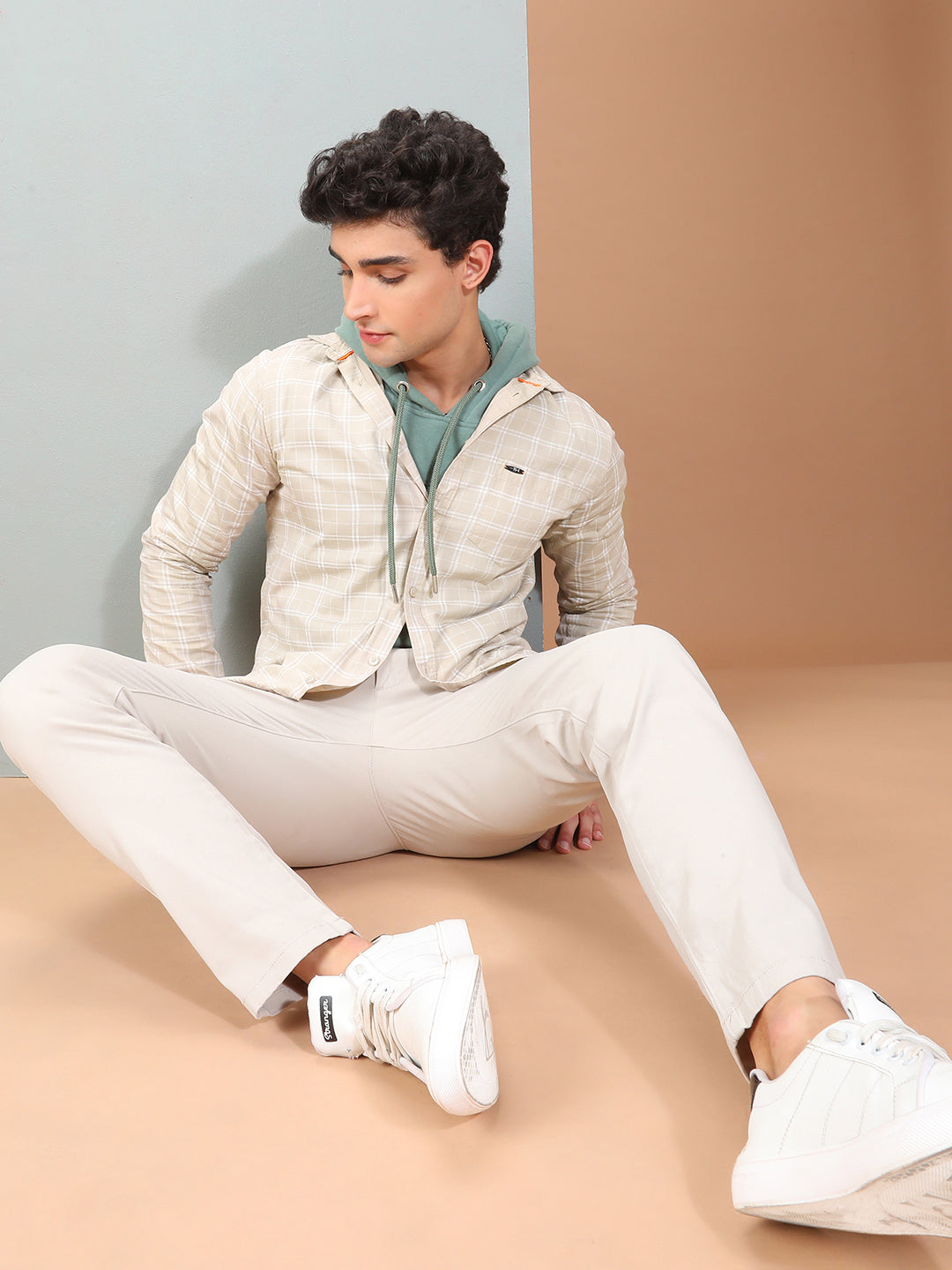 Beige Checks Shirt - M Beige