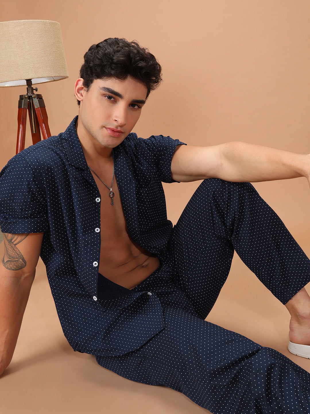 Navy Blue Polka Dots Lounge Sets - S Blue
