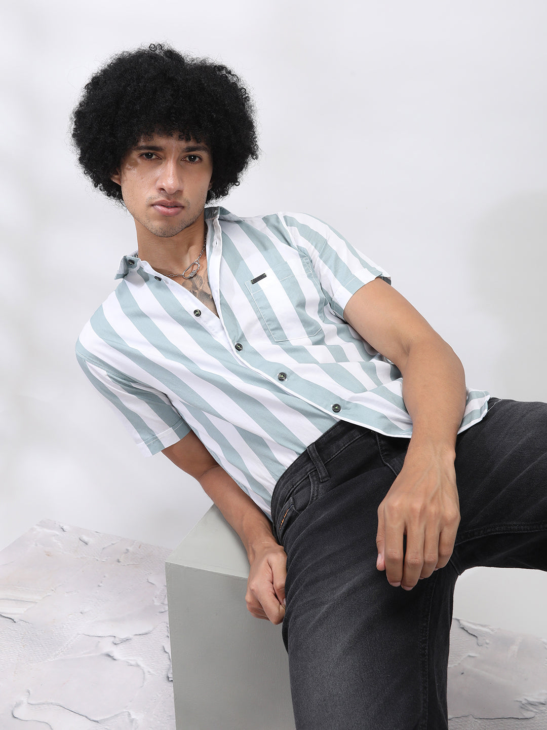 Grey Striped Shirt - XL Grey