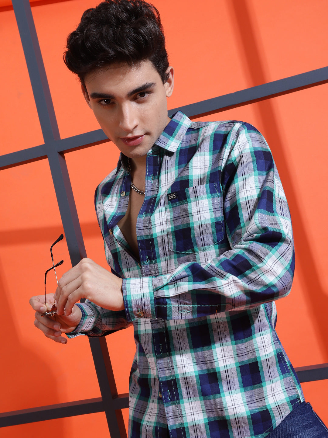 Green Checks Shirt - L Green