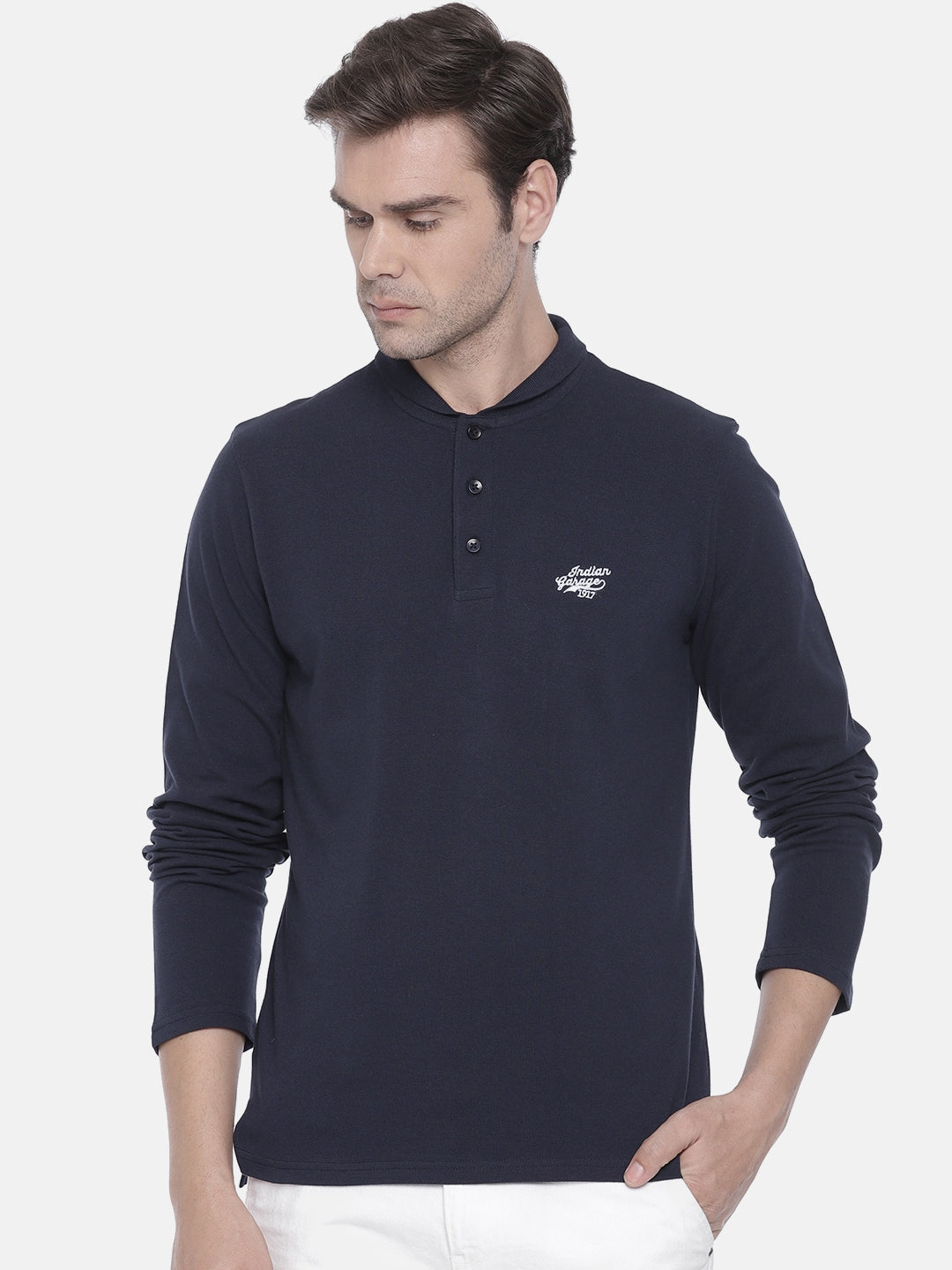 Navy Blue Solid T-Shirt - S Blue