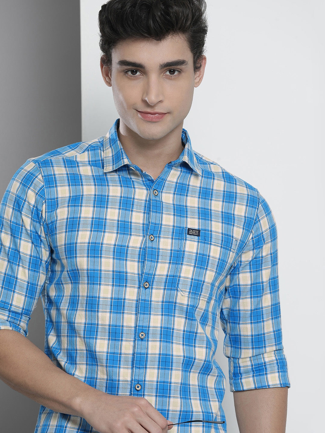 Blue Checked Shirt - L Blue