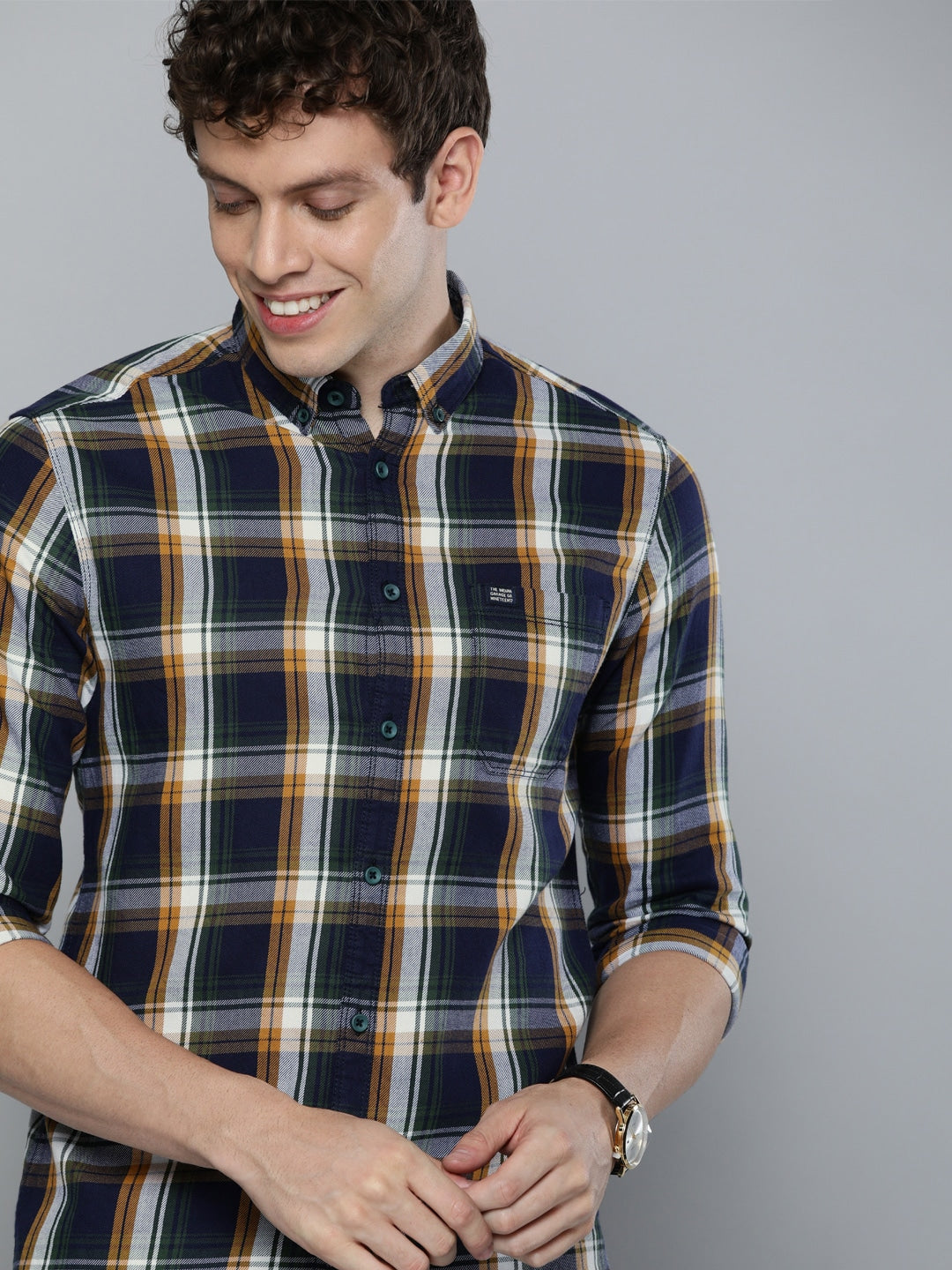 Navy Blue Checked Shirt - M Blue
