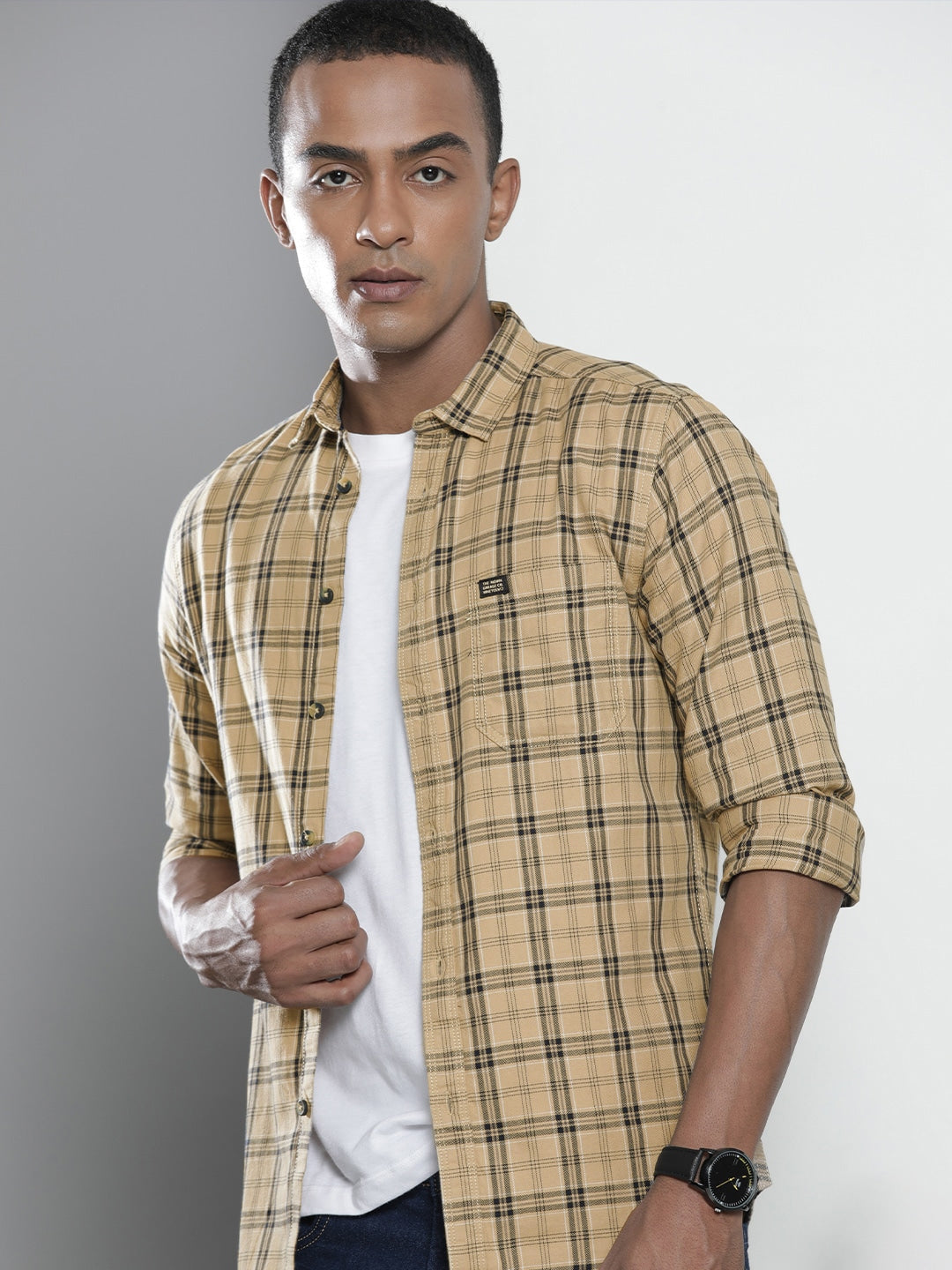 Beige Checked Shirt - XL Beige