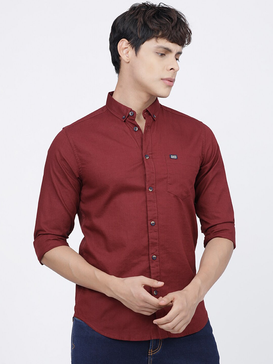 Burgundy Solid Shirt - S Burgundy