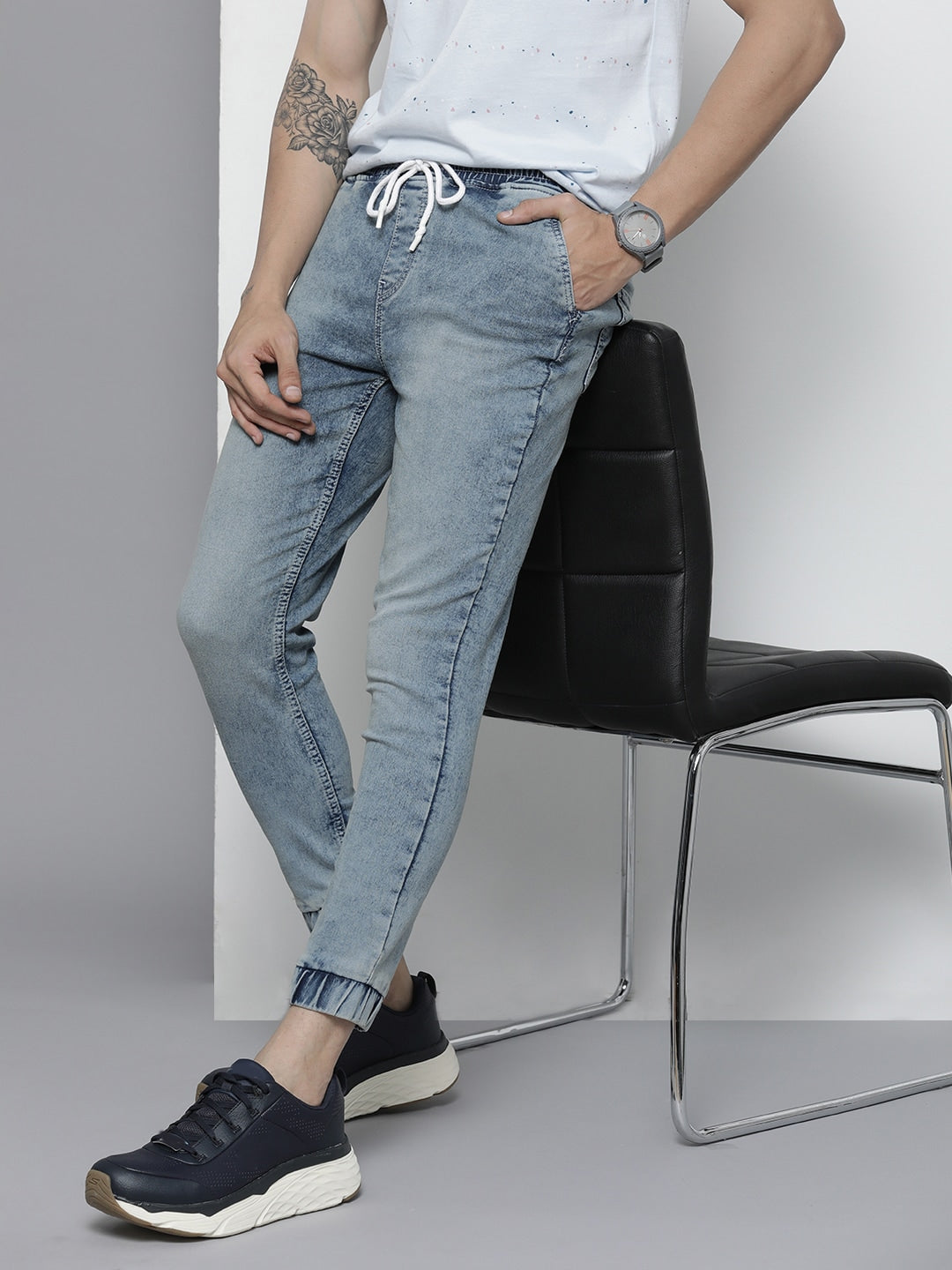Blue Solid Joggers - 38 Blue