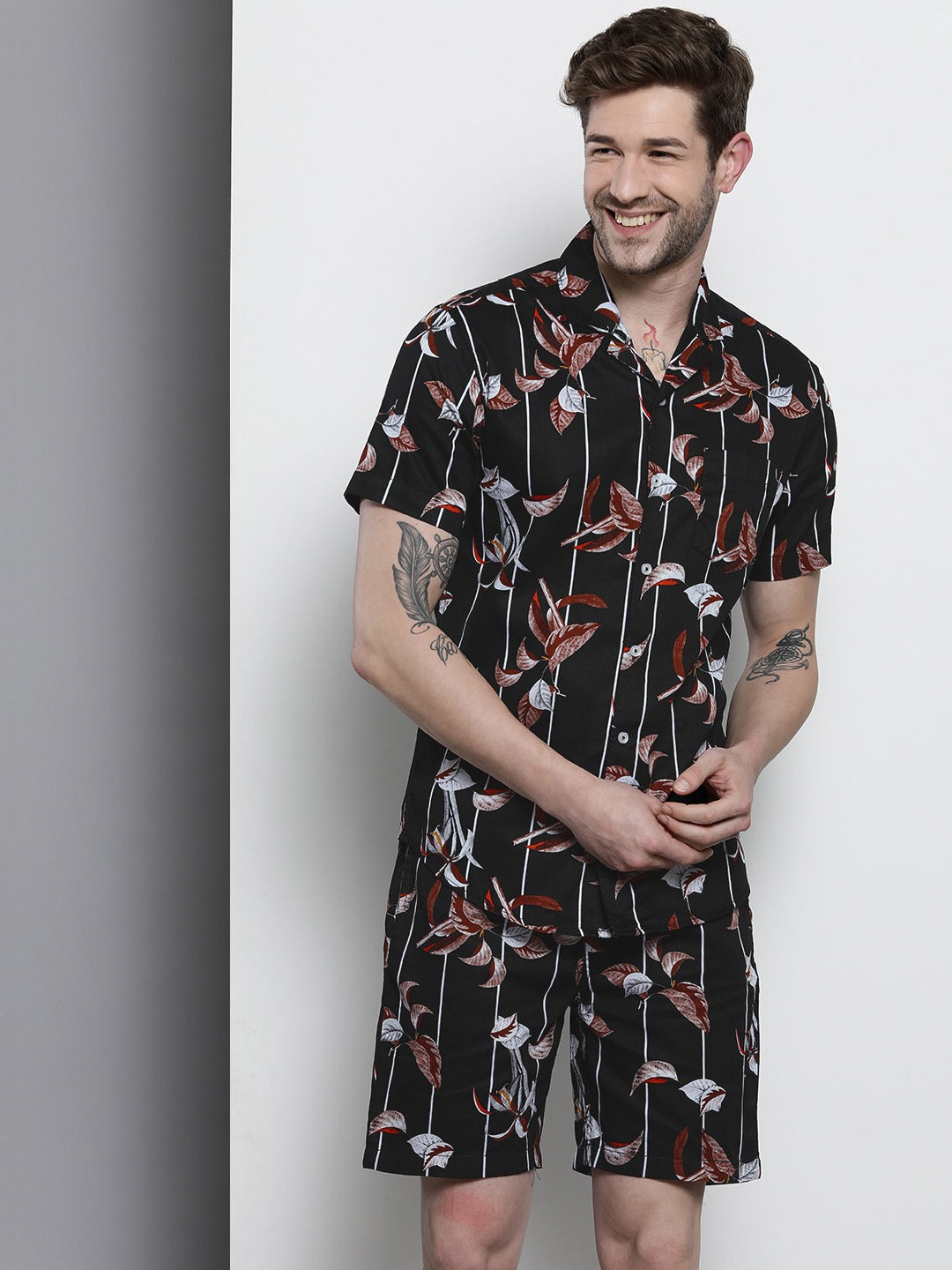 Black Tropical Printed Lounge Set - XXL Black