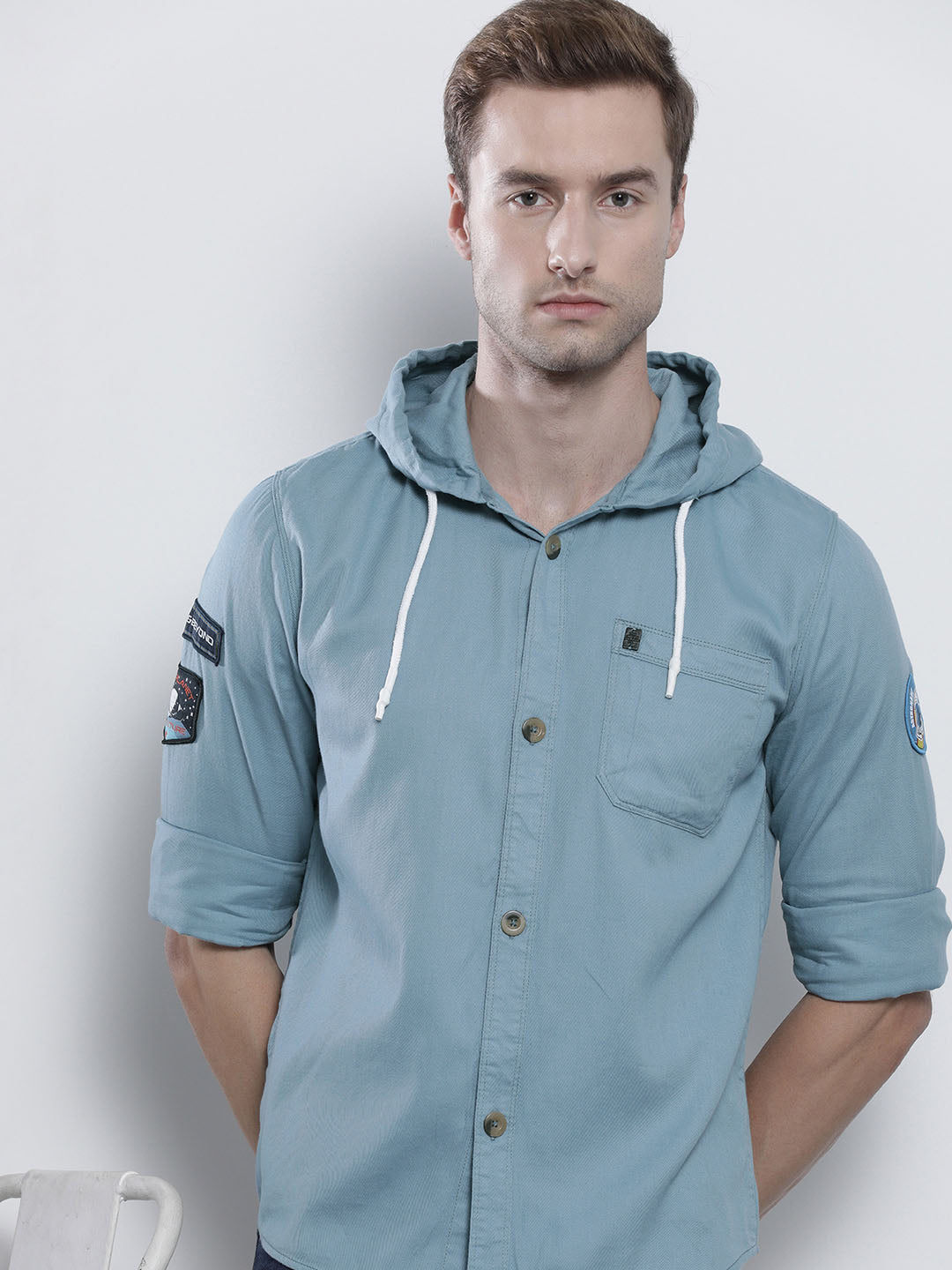 Blue Solid Overshirt - L Blue