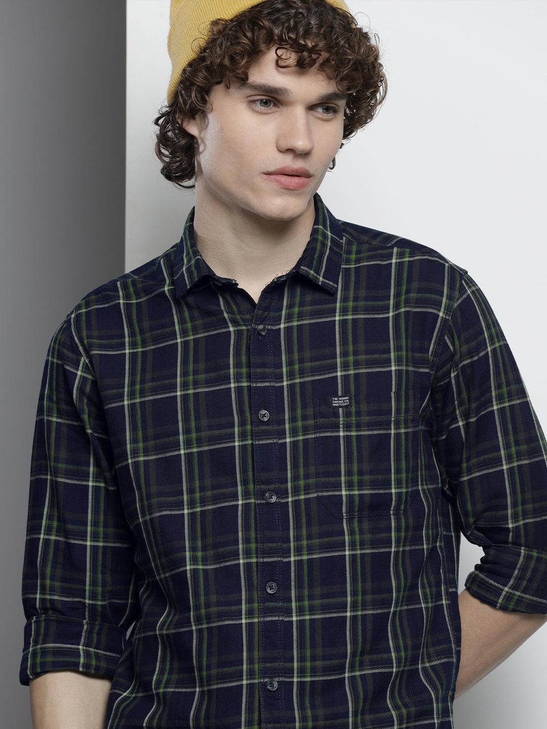 Navy Blue Checked Shirt - XL Blue