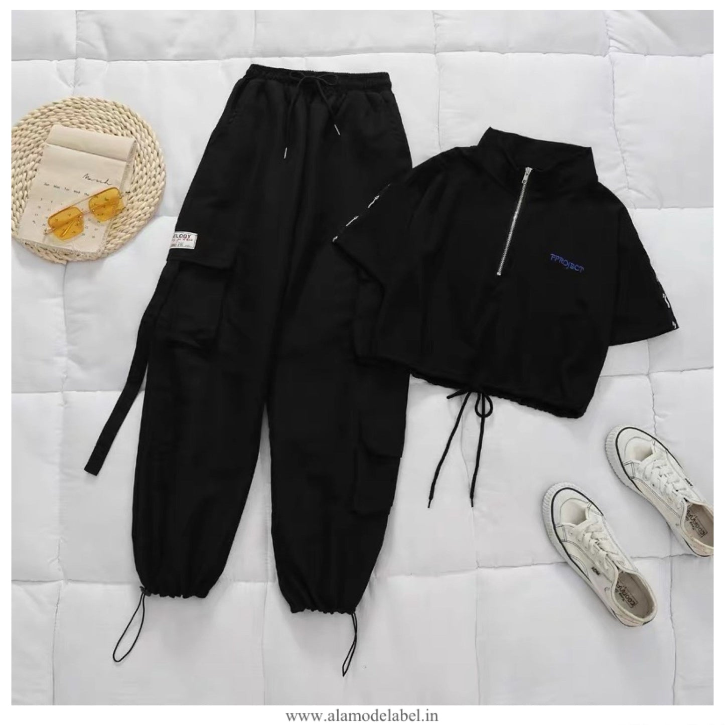 Betty Coord Sets - Black top, Peach Pants Set XS