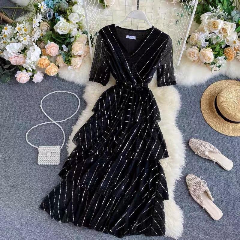 Tiered Party Dress - Peach M