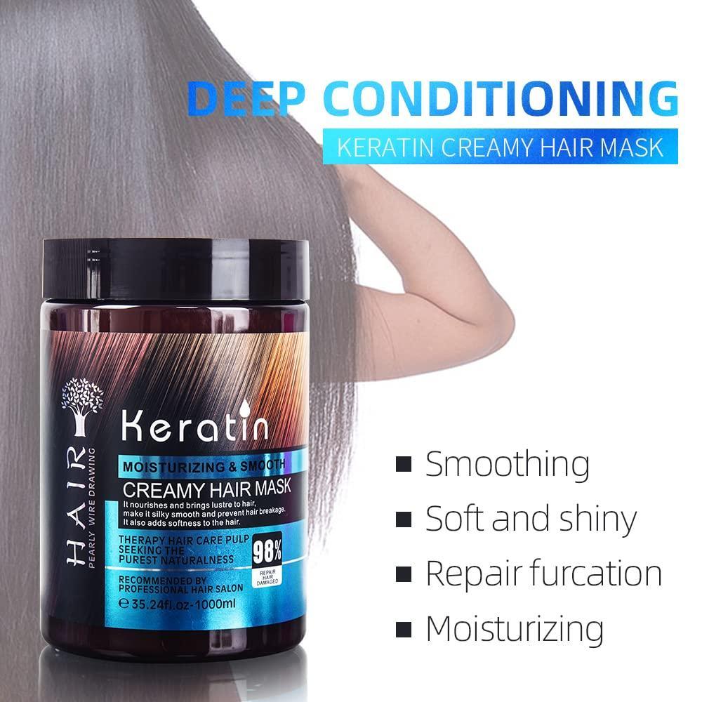 Keratin Cream Hair Mask, Moisturizing and Smoothing for Dry Damaged Frizzy Hairs (Girls/Boys)