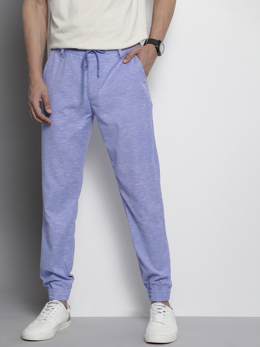 Blue Solid Joggers - 28 Blue