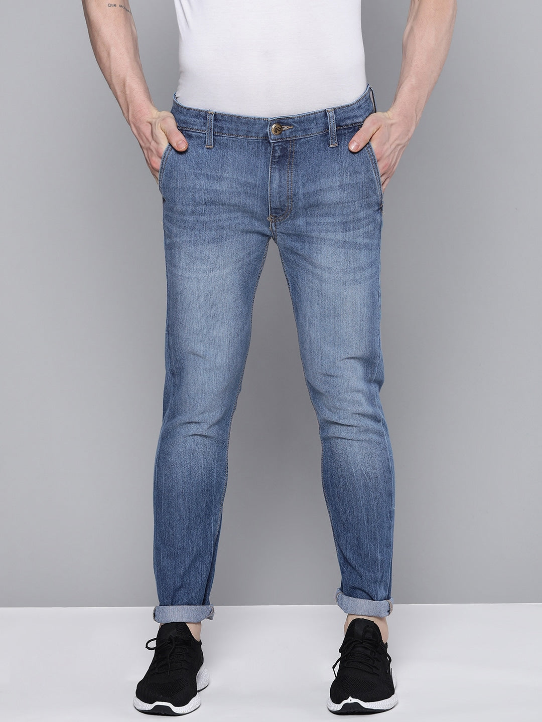 Blue Solid Jeans-28 / Blue