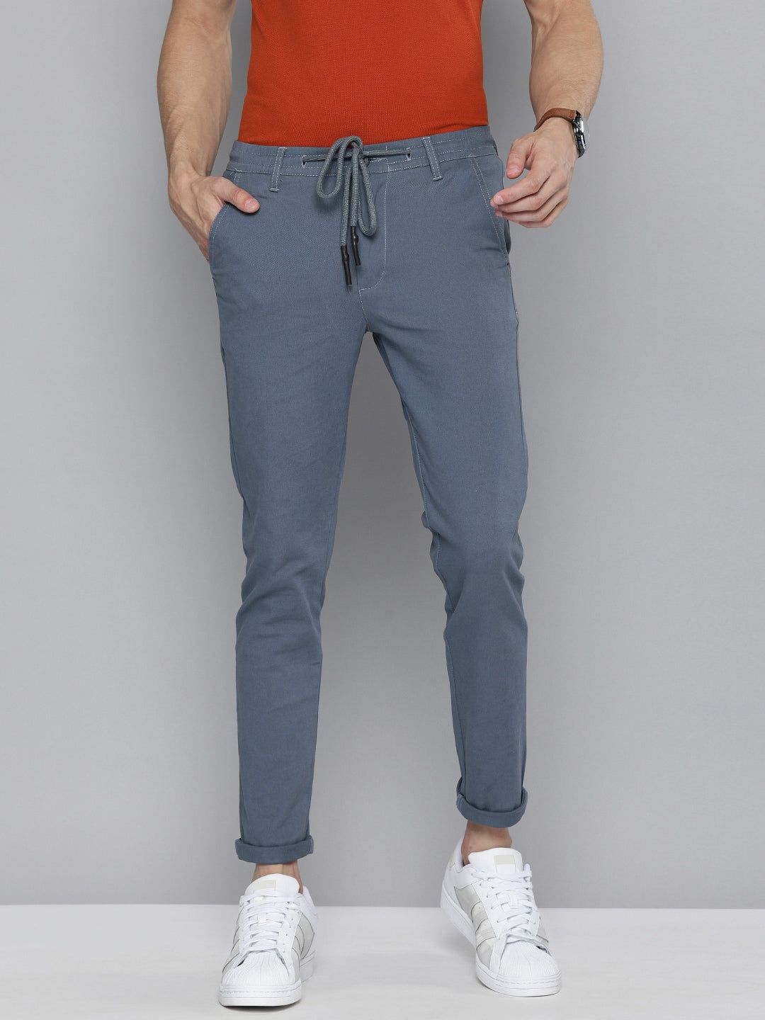 Blue Solid Chinos - 32 Blue